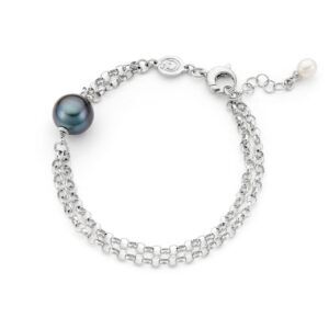 Bracelet with double rolo chain and Tahiti pearl